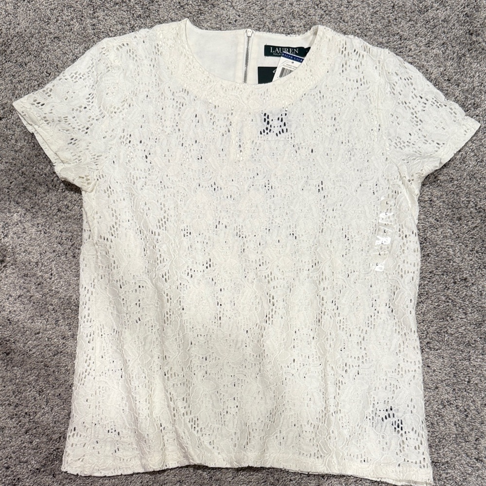 Lauren Ralph Lauren Women's White Lace Short Sleeve Top